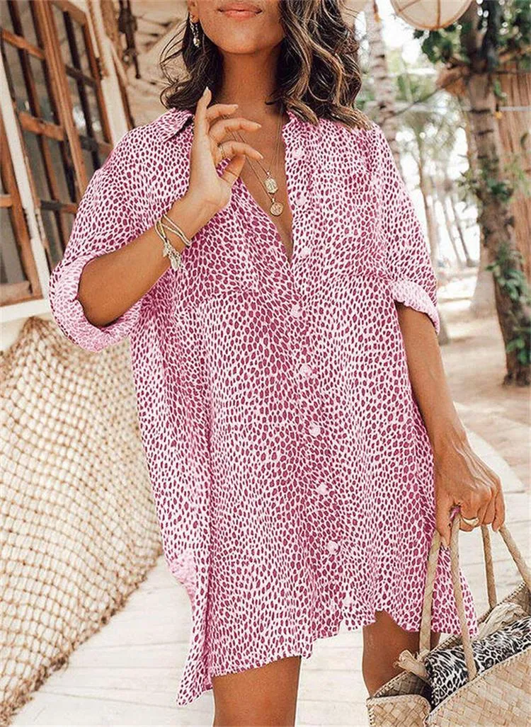Bold Leopard Print Long-Sleeved Shirt Dress for Fierce Everyday Style
