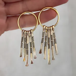 Brass fringed hoop studs