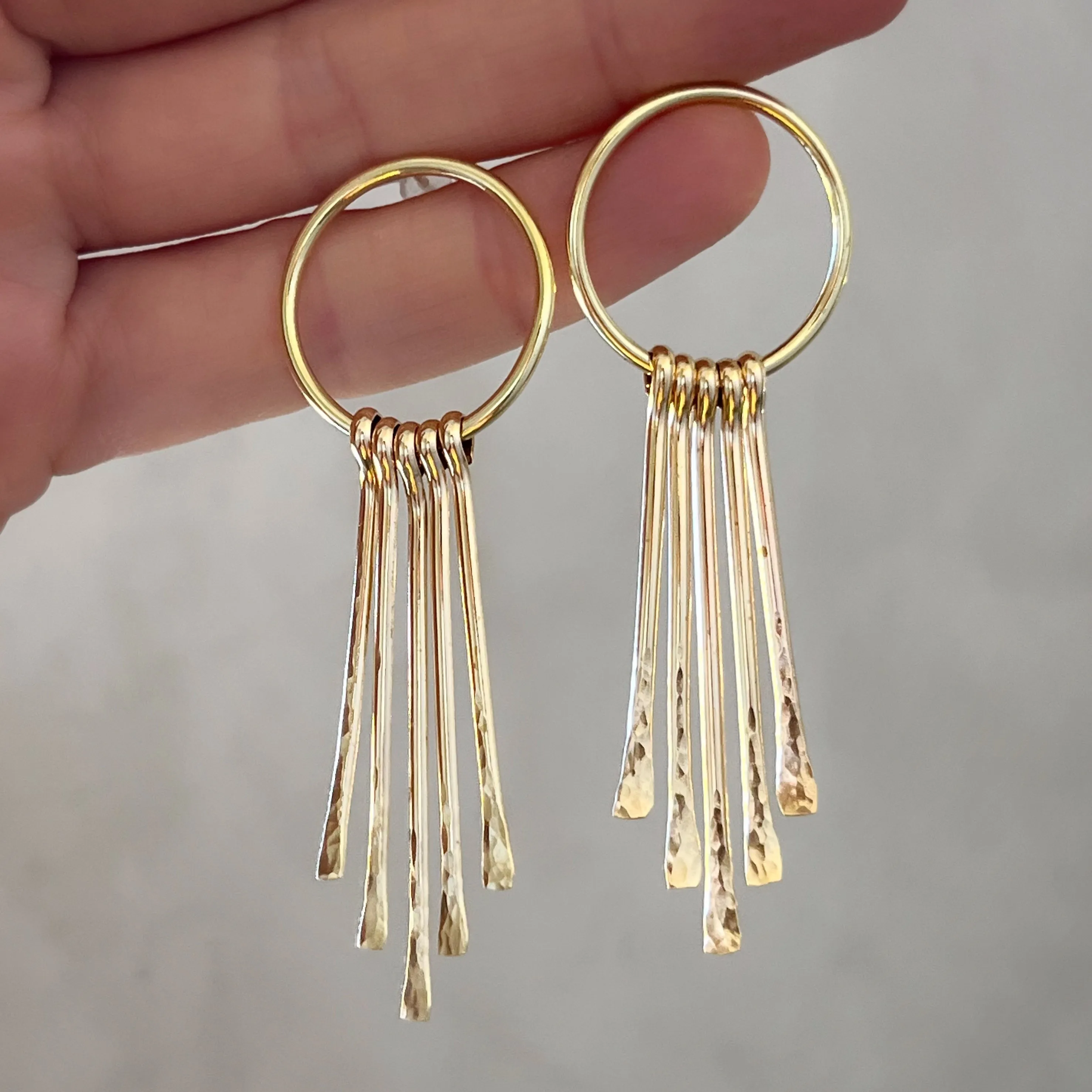 Brass fringed hoop studs