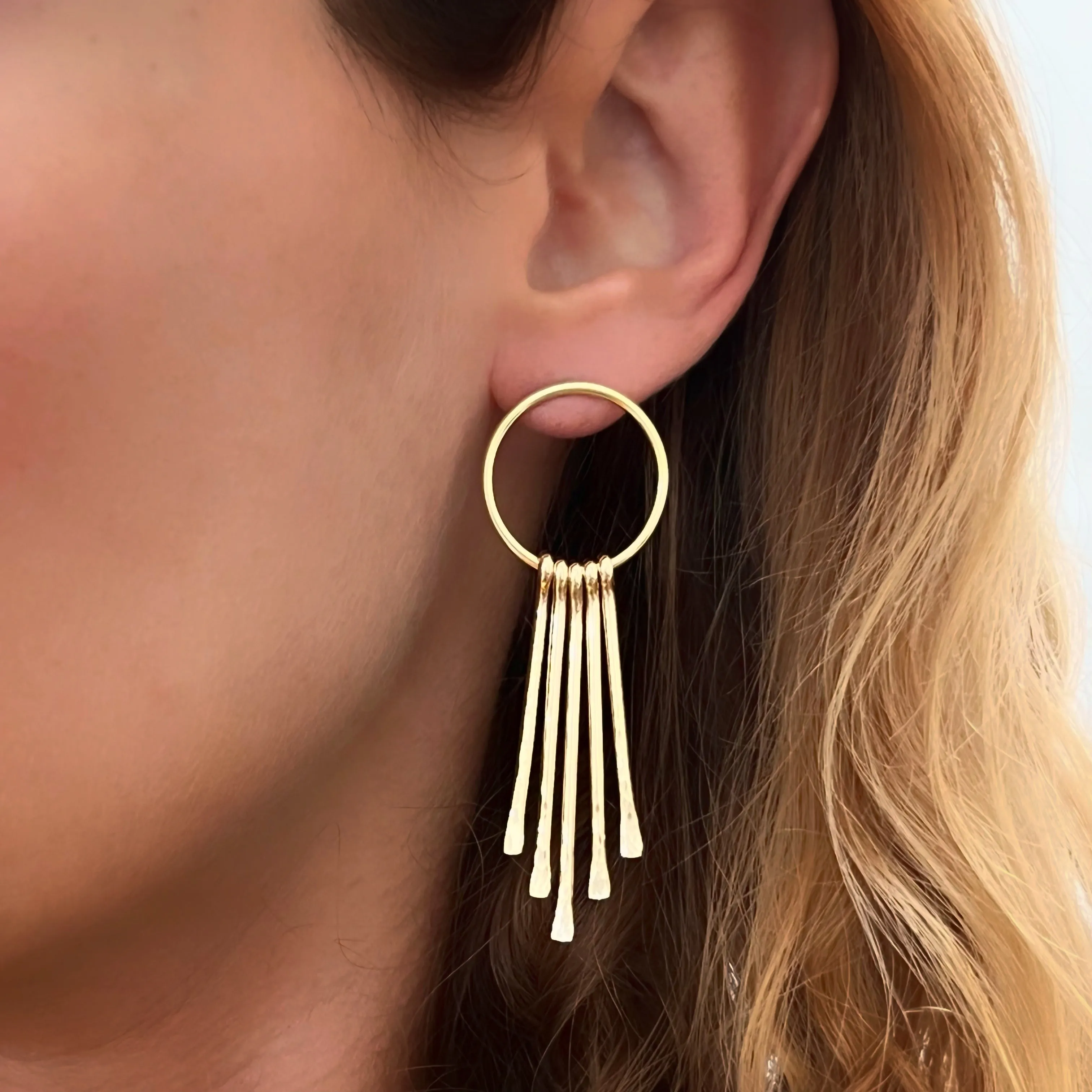 Brass fringed hoop studs