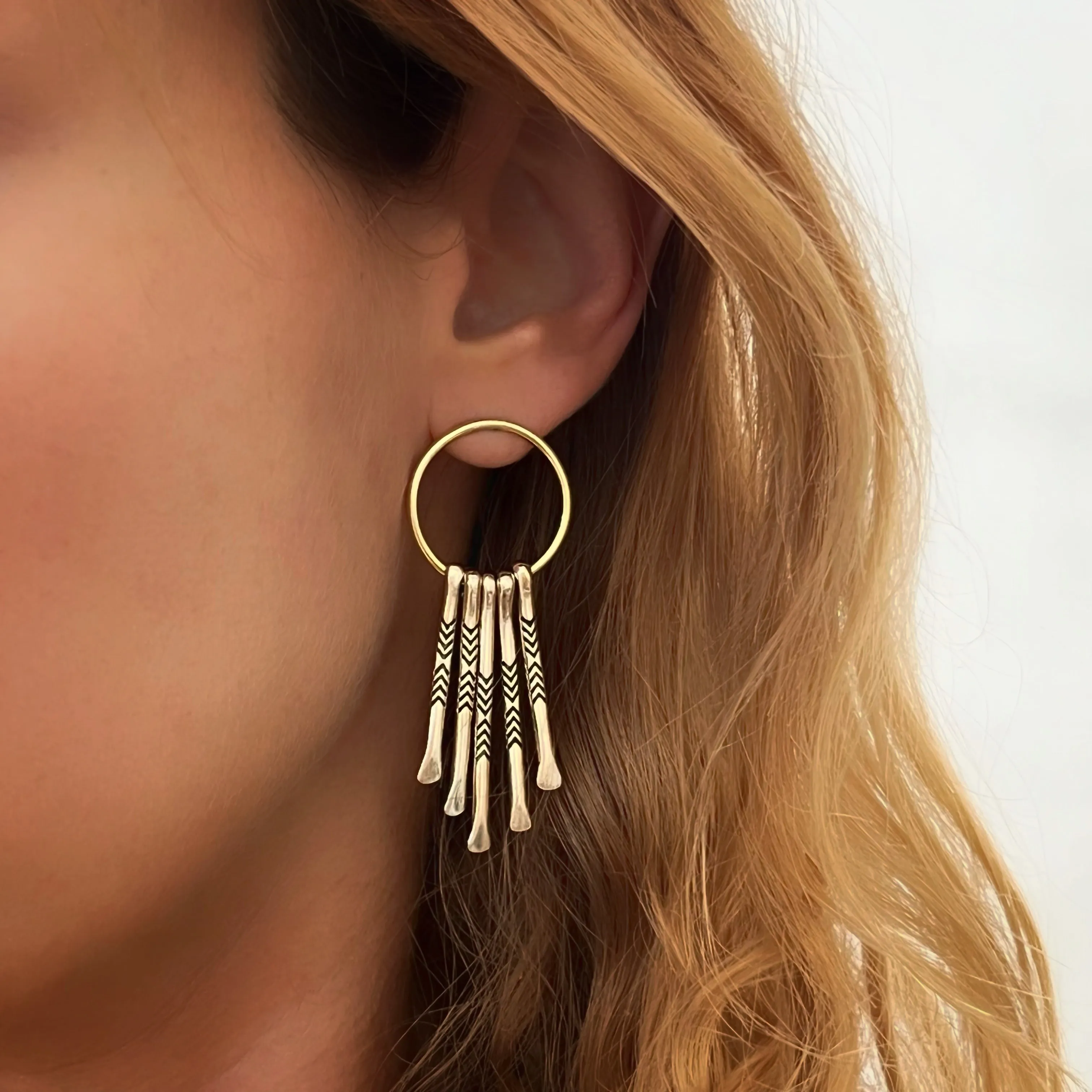 Brass fringed hoop studs
