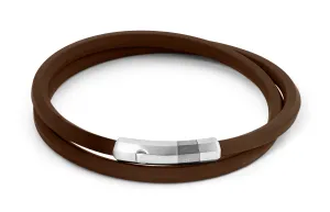 Brown rubber Octagon click bracelet with rhodium-plated sterling silver