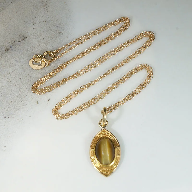 Buttery Tiger's Eye in Engraved Gold Arts & Crafts Pendant