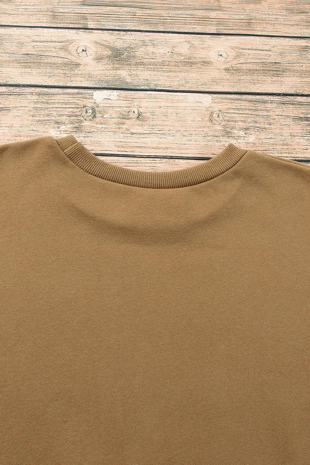 Camel Solid Fleece Lined Drop Shoulder High Low Sweatshirt
