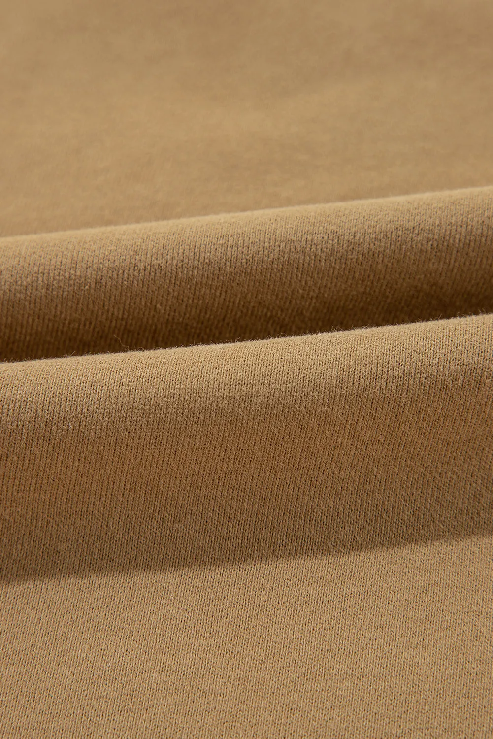Camel Solid Fleece Lined Drop Shoulder High Low Sweatshirt