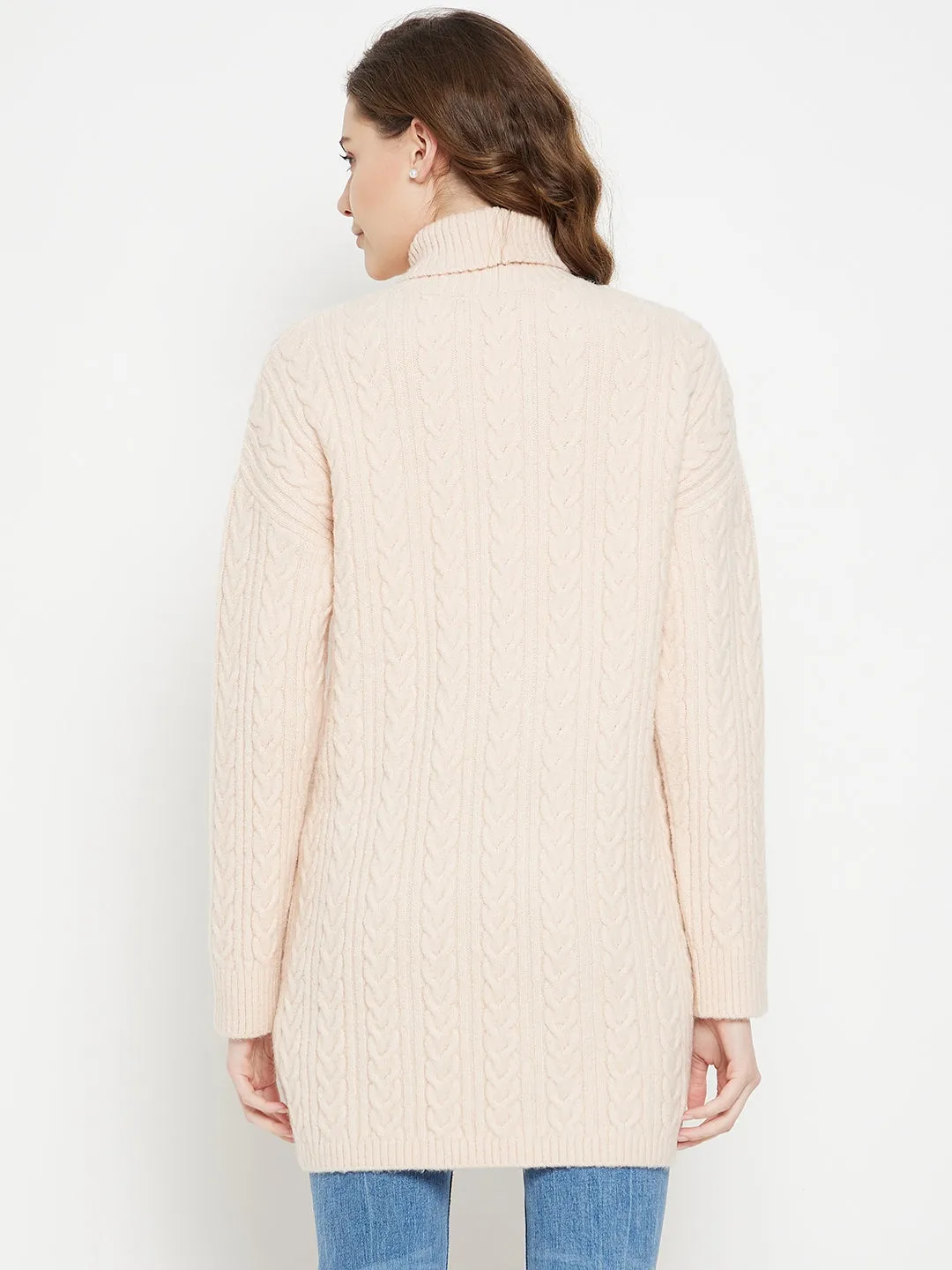 Camla Barcelona Cable Knit Turtle Neck Peach Dress For Women