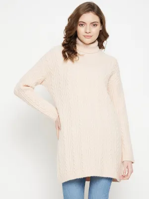 Camla Barcelona Cable Knit Turtle Neck Peach Dress For Women