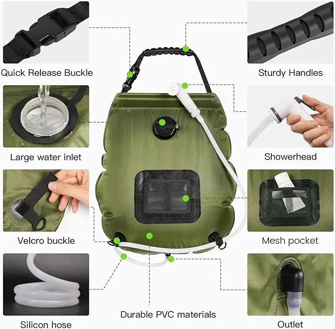 Camping Shower Bag, 5 Gal/20L Solar Heating Camping Shower with Upgraded Hose and Shower Head,Portable Shower for Camping Hiking, Traveling