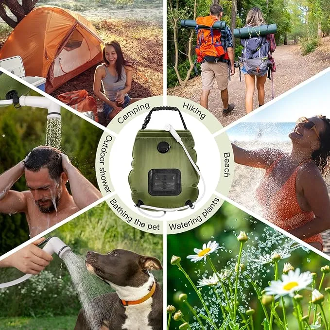 Camping Shower Bag, 5 Gal/20L Solar Heating Camping Shower with Upgraded Hose and Shower Head,Portable Shower for Camping Hiking, Traveling