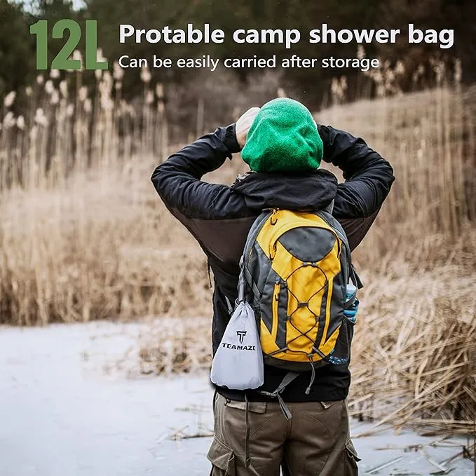 Camping Shower,12L Portable Camp Shower Bag with Upgraded Screw Lid, Auto Pressure Pump, Solar Shower, Camping Shower Head for Beach Camping, Hiking, Traveling, Washing