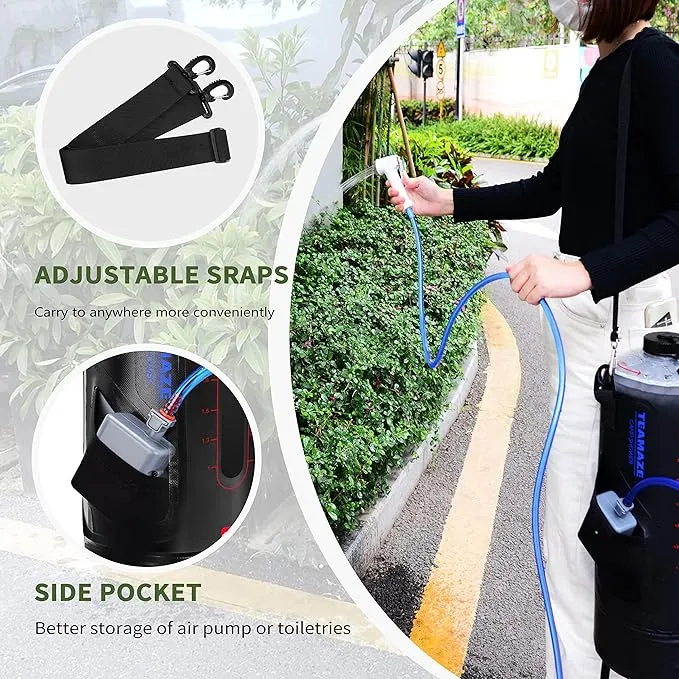 Camping Shower,12L Portable Camp Shower Bag with Upgraded Screw Lid, Auto Pressure Pump, Solar Shower, Camping Shower Head for Beach Camping, Hiking, Traveling, Washing