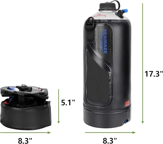 Camping Shower,12L Portable Camp Shower Bag with Upgraded Screw Lid, Auto Pressure Pump, Solar Shower, Camping Shower Head for Beach Camping, Hiking, Traveling, Washing