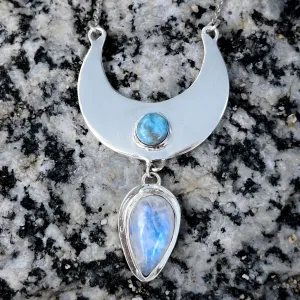 Cascading moon necklace with larimar & moonstone