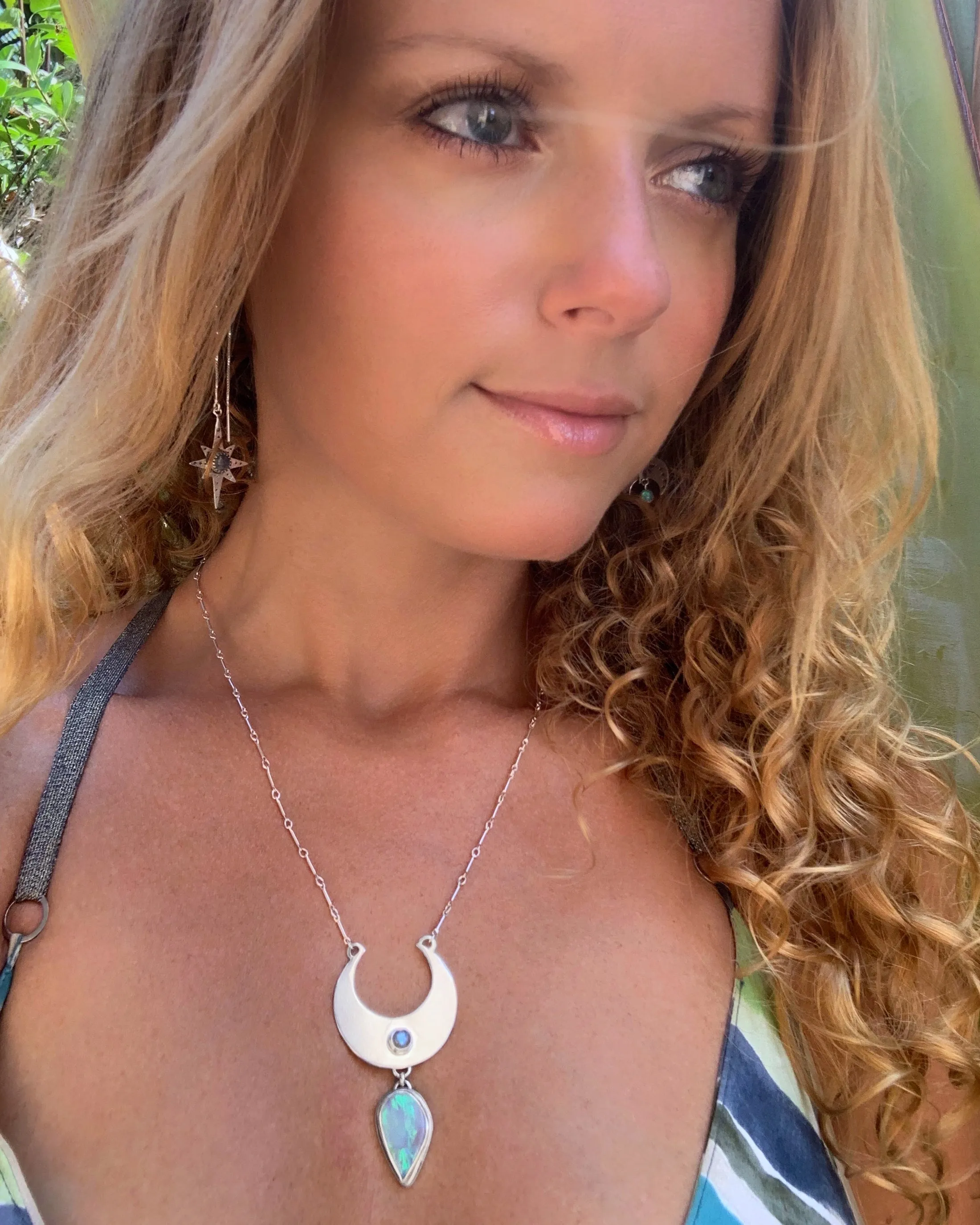 Cascading moon necklace with moonstone & Australian fire opal