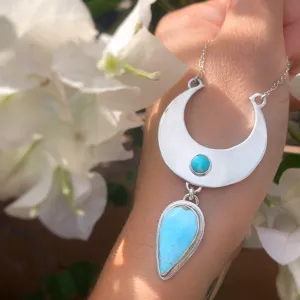 Cascading moon necklace with turquoise