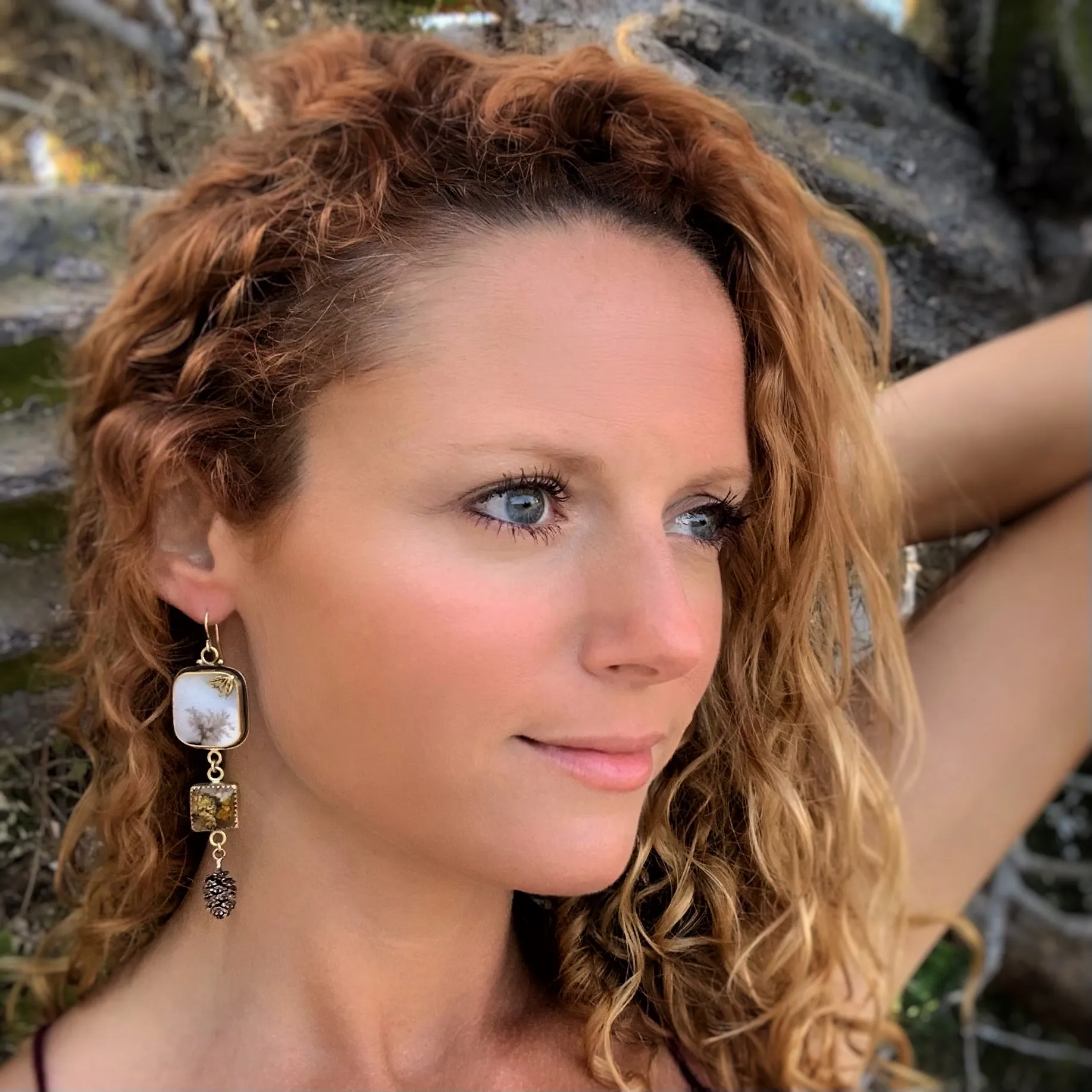 Cascading nature earrings in brass with 14K gold-filled ear wires