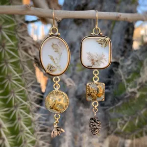 Cascading nature earrings in brass with 14K gold-filled ear wires