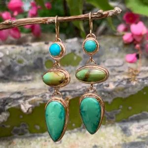 Cascading turquoise earrings in 14K gold and gold-fill
