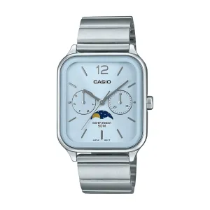 Casio Analogue Moon Phase 50M Water Resistant Pale Blue Face Stainless Steel Band MTPM305D-2A