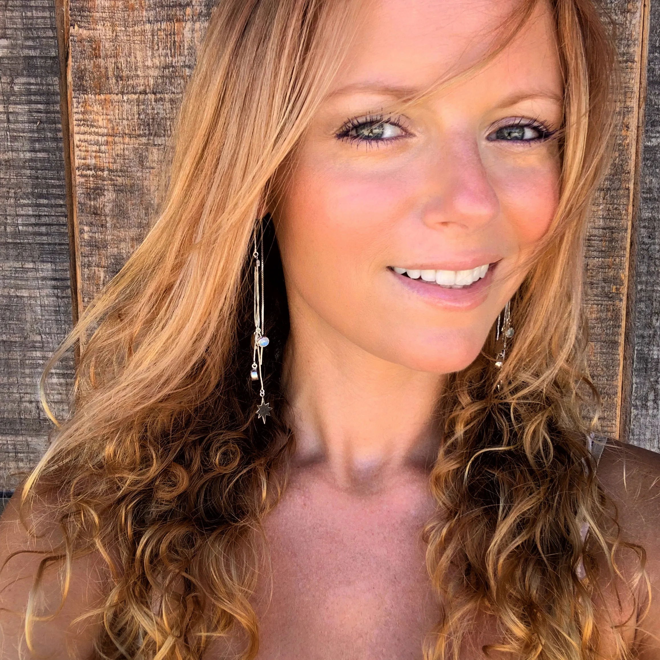 Celestial fringe threader earrings with moonstone & garnet