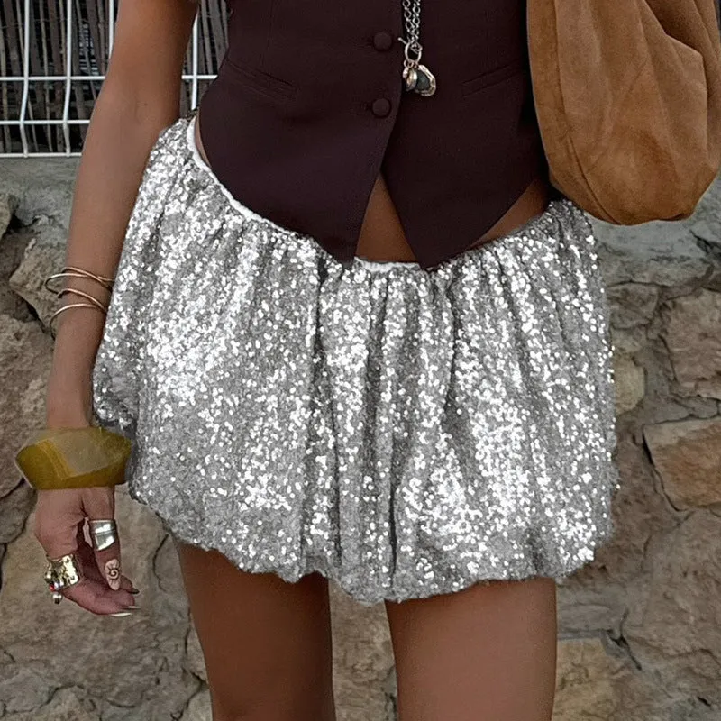Chic  Sexy Sequined Bubble Skirt for a Bold and Glamorous Look