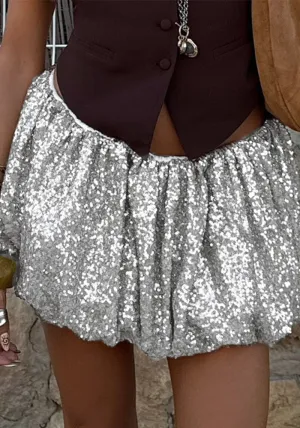 Chic  Sexy Sequined Bubble Skirt for a Bold and Glamorous Look