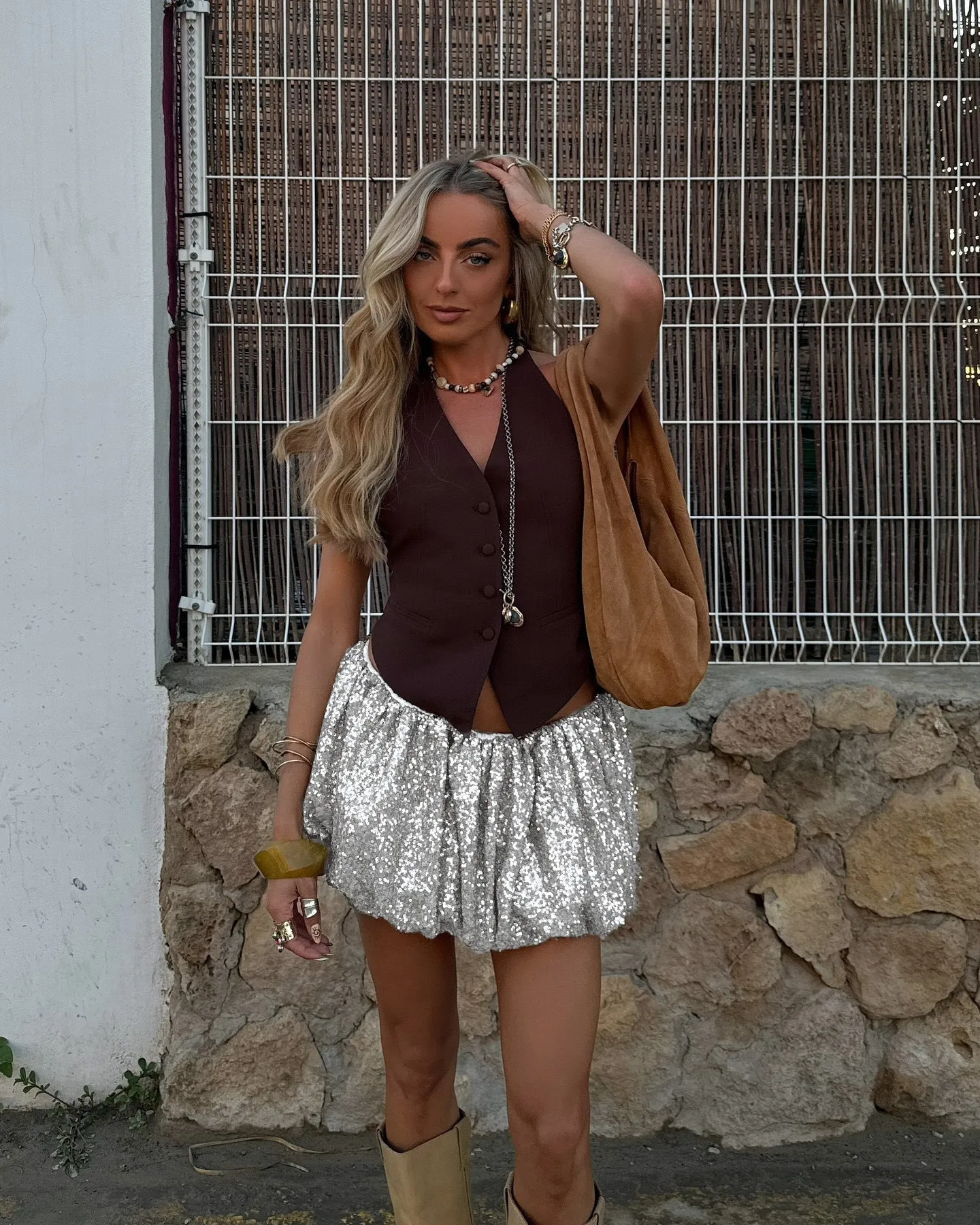 Chic  Sexy Sequined Bubble Skirt for a Bold and Glamorous Look