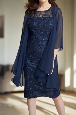 Chiffon Two Pieces Knee Length Sheath Mother of the Bride Dress