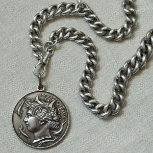 Chunky Sterling Silver Chain & Coin Pendant