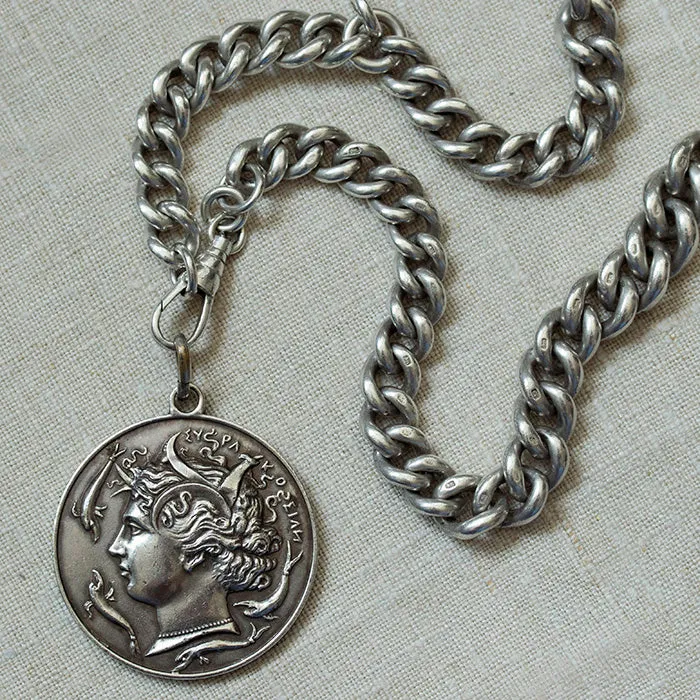 Chunky Sterling Silver Chain & Coin Pendant