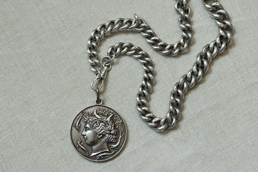 Chunky Sterling Silver Chain & Coin Pendant