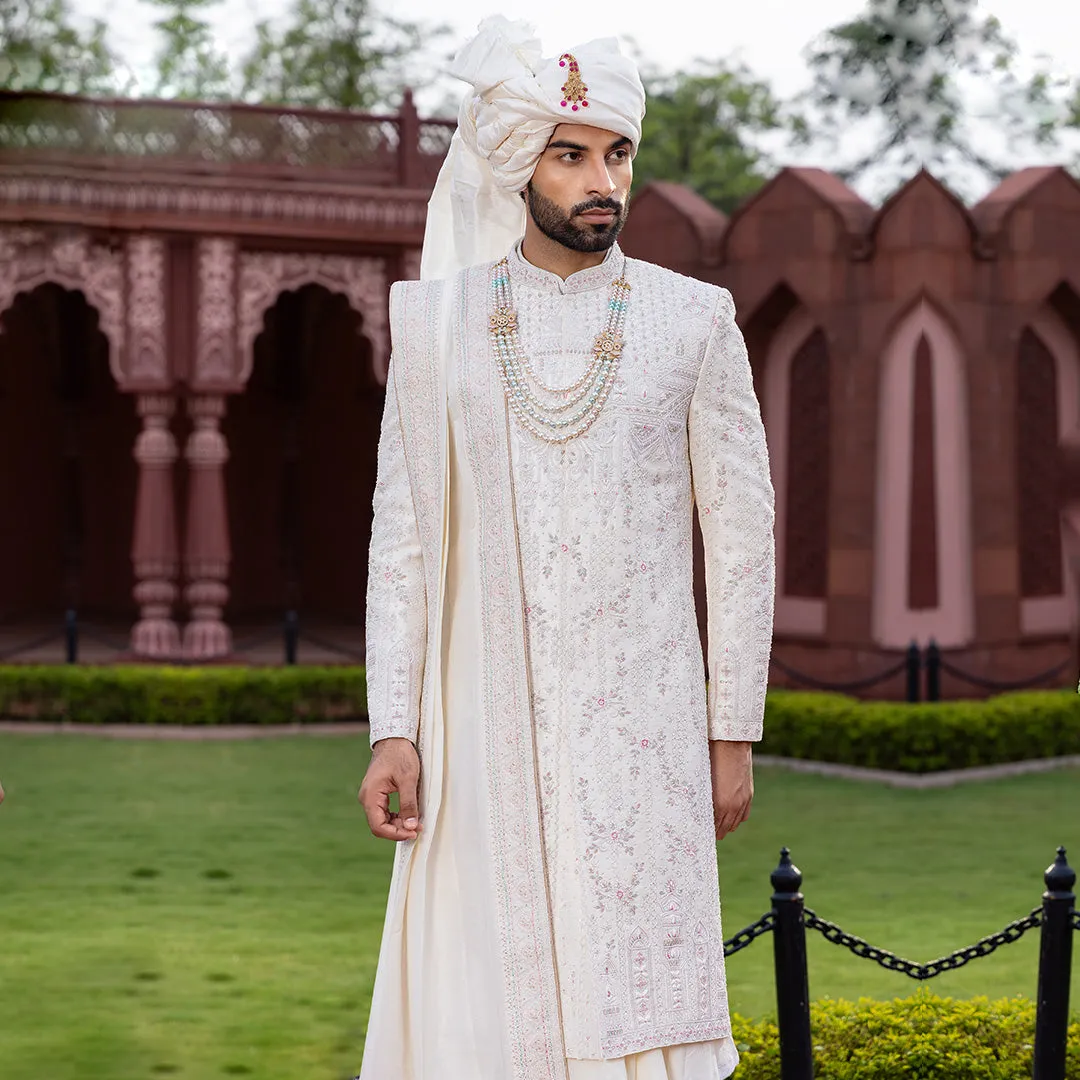 Classic Appeal Cream Sherwani with Exquisite Embroidery