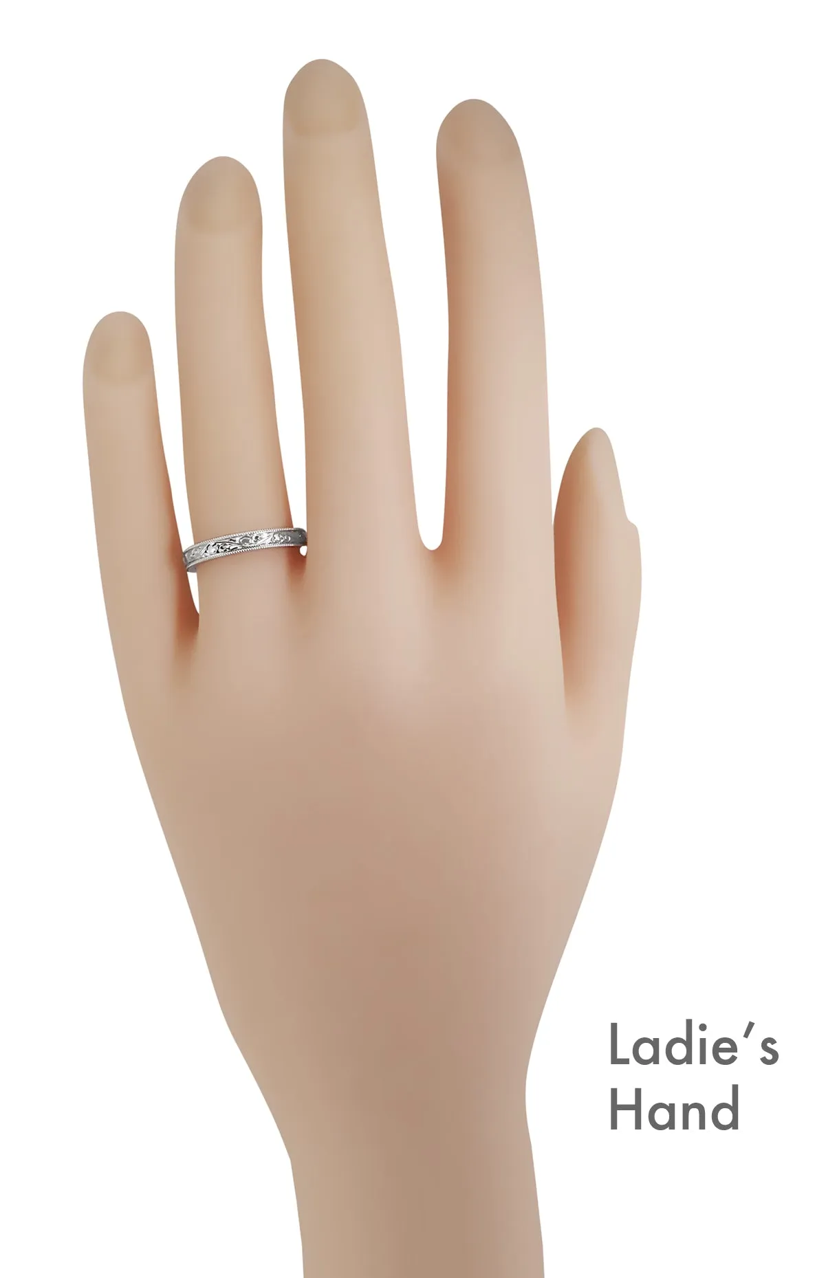 Classic Victorian Carved Acanthus Wedding Band in White Gold - 3mm