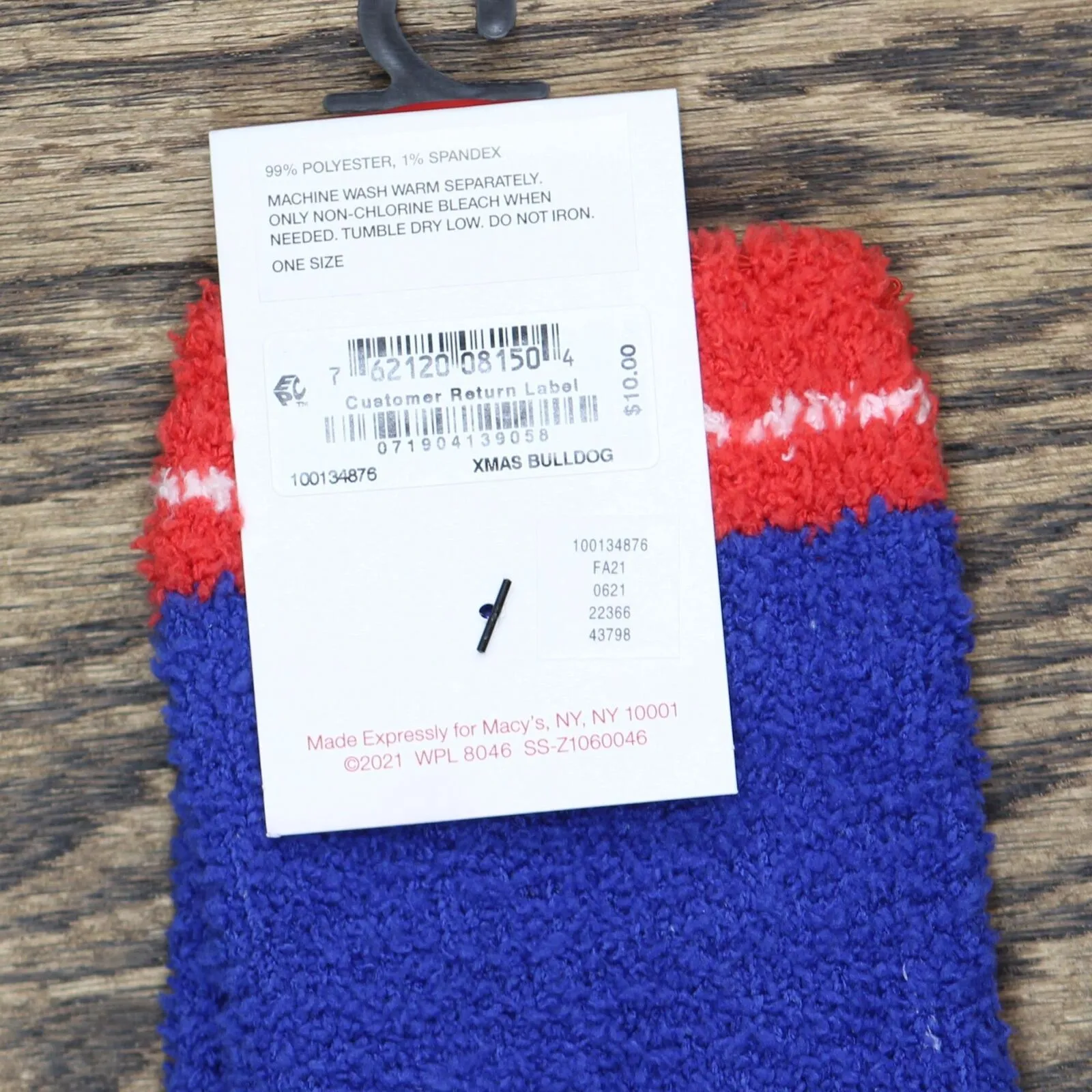 Club Room Cozy Holiday Reindeer Dog Christmas Bulldog Crew Socks Blue One Size