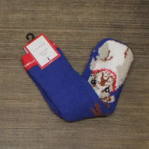 Club Room Cozy Holiday Reindeer Dog Christmas Bulldog Crew Socks Blue One Size