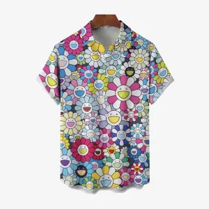 Colorful Flowers Casual Short Sleeve Shirt 2404001701