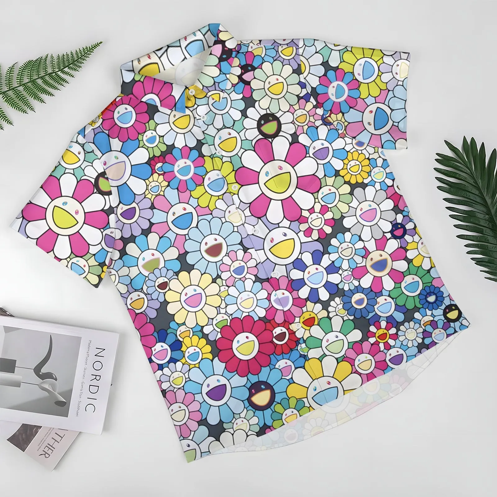 Colorful Flowers Casual Short Sleeve Shirt 2404001701