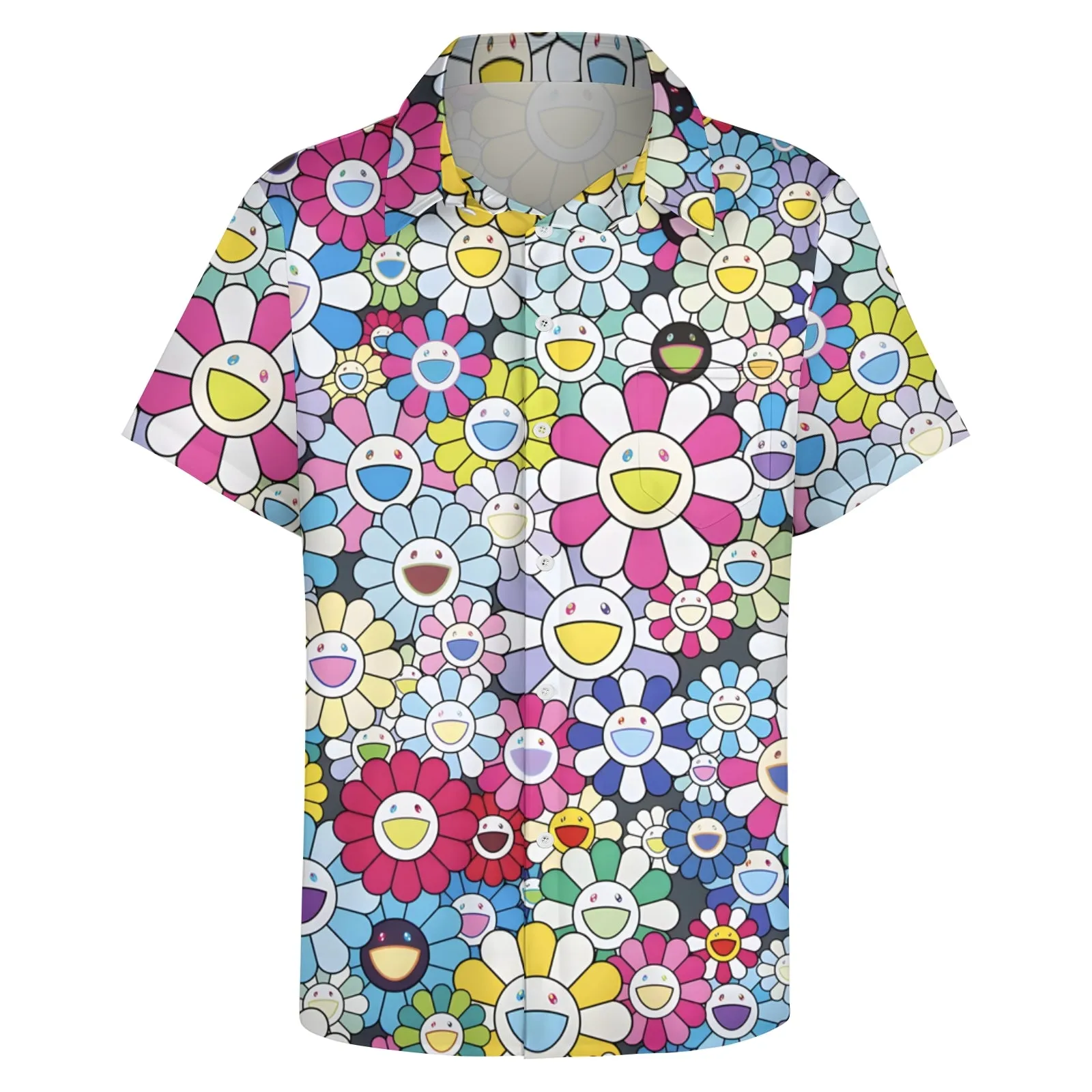 Colorful Flowers Casual Short Sleeve Shirt 2404001701