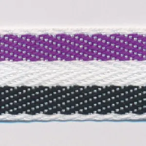 Cotton Stripe Herringbone Ribbon #41 Royal Purple & Off White & Black
