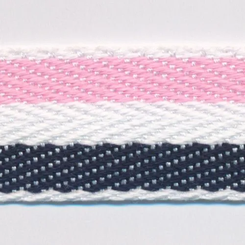 Cotton Stripe Herringbone Ribbon #44 Lilac Sachet & Off White & Night Blue