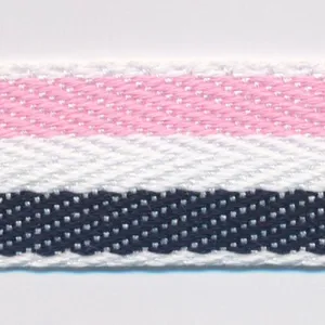 Cotton Stripe Herringbone Ribbon #44 Lilac Sachet & Off White & Night Blue