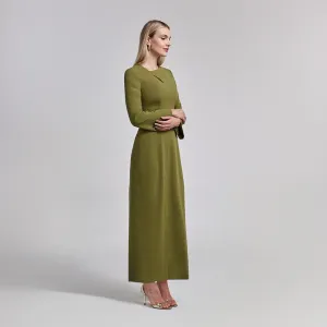 Crepe Olive Green Long Sleeve Dress