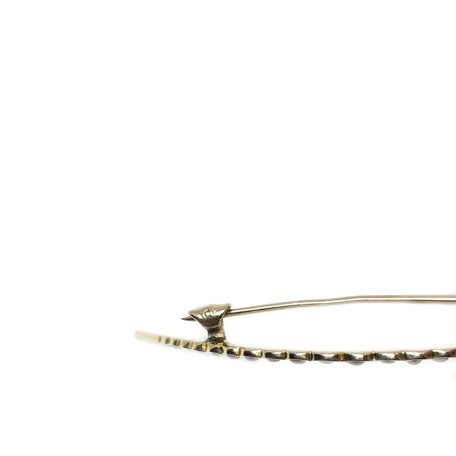 Crescent Moon Victorian Antique Seed Pearl Half Moon Brooch- 10K Yellow Gold