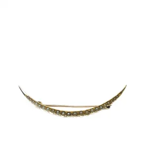 Crescent Moon Victorian Antique Seed Pearl Half Moon Brooch- 10K Yellow Gold