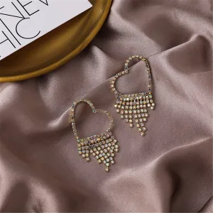 Cubic Zirconia & 18K Gold-Plated Heart Tassel Drop Earrings