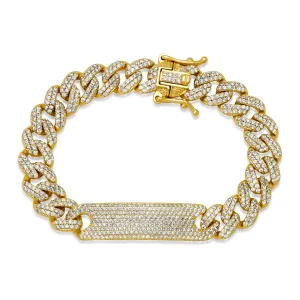 CZ ENCRUSTED CUBAN LINK ID BRACELET, GOLD