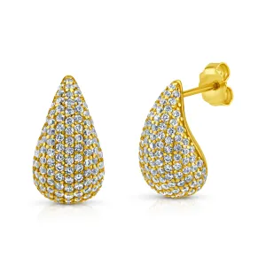 CZ PUFF TEAR DROP EARRINGS, GOLD