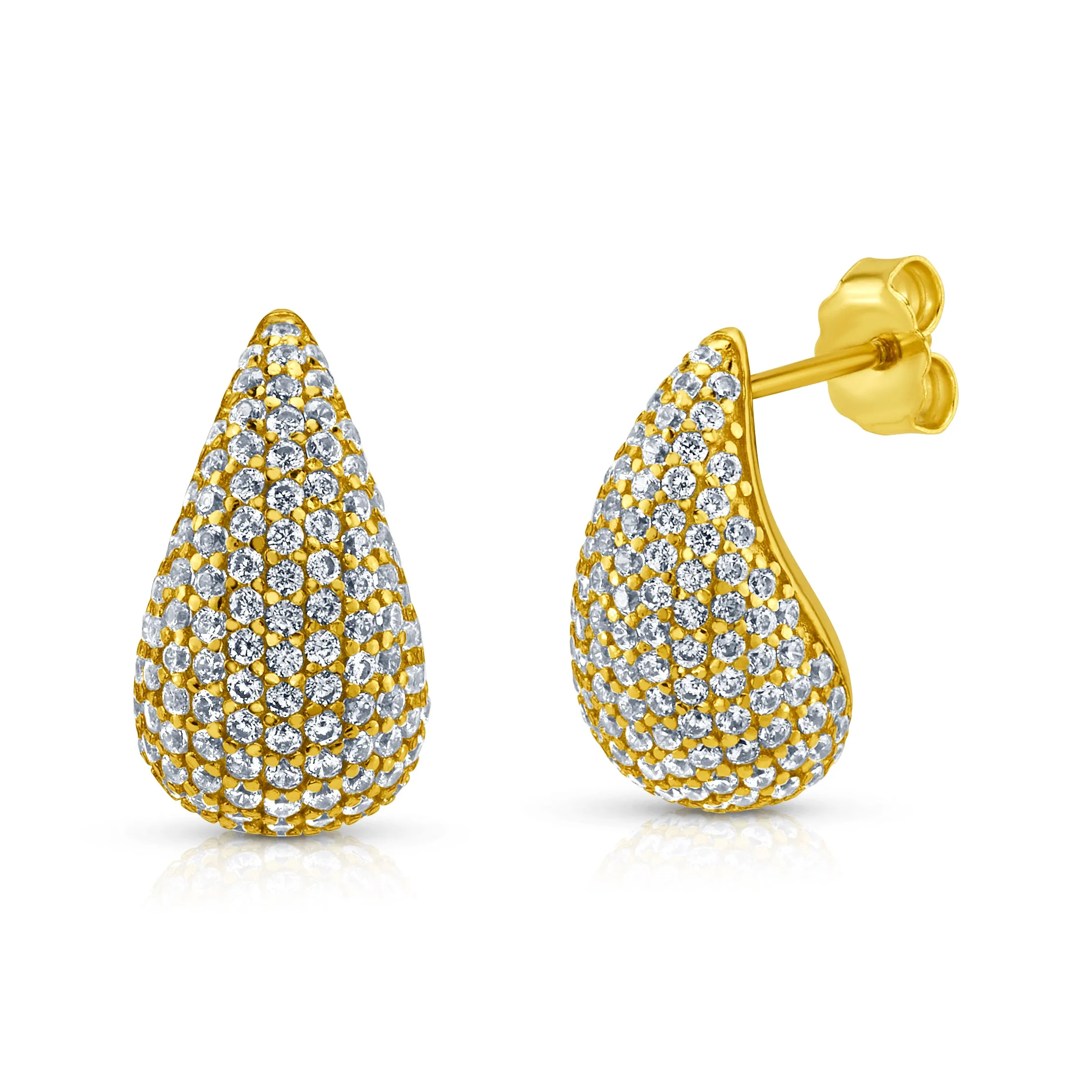 CZ PUFF TEAR DROP EARRINGS, GOLD