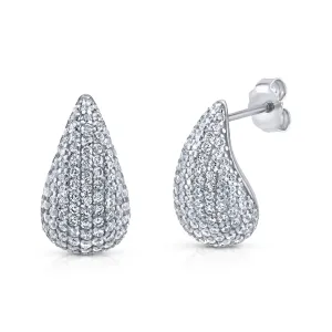 CZ PUFF TEAR DROP EARRINGS, SILVER