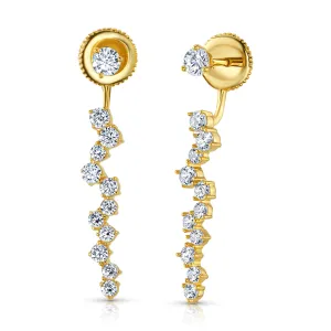 CZ SOLITARE FRONT BACK FANCY EARRINGS, GOLD